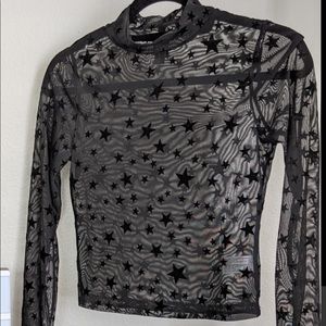 COPY - Black mock neck star mesh long sleeve crop top